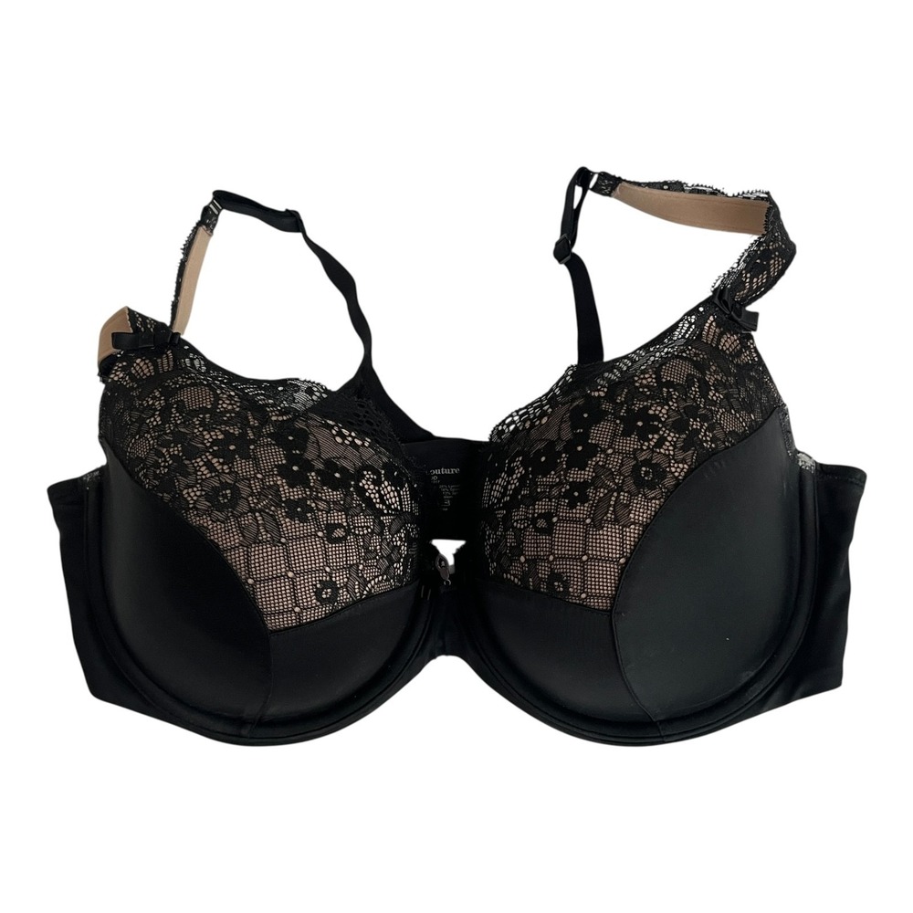 Curvy Couture Full Figure Tulip Lace‎ Balconette Bra Black 38DD Style 1017